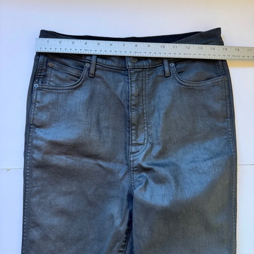 Denim Forum The Lola Split Hi Rise Skinny Jean Coated Stay Black Waxed Sz 32 - Picture 8 of 16